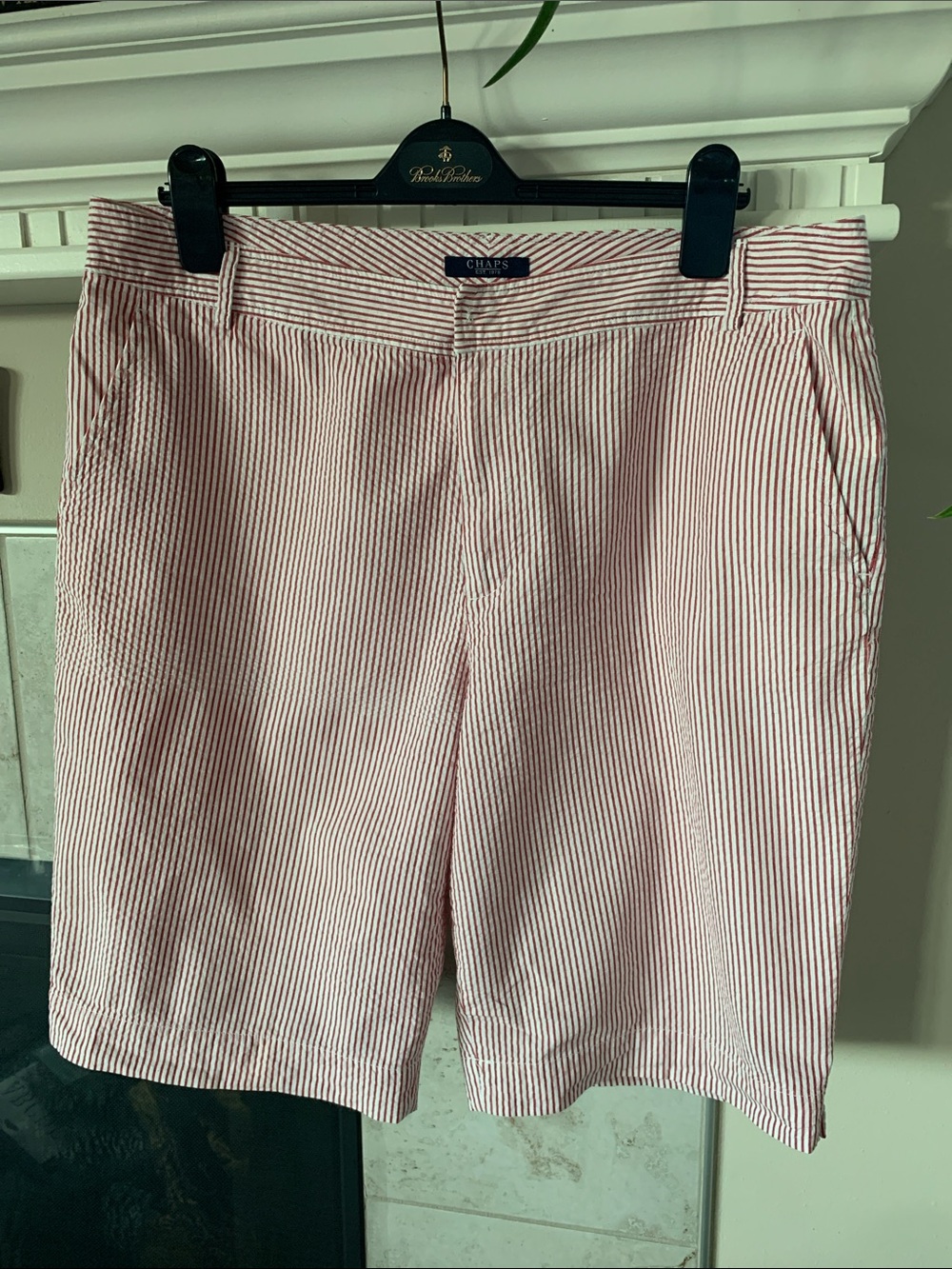 Chaps Vintage Red/White Seersucker Bermuda Shorts Size 16 Preppy Beach